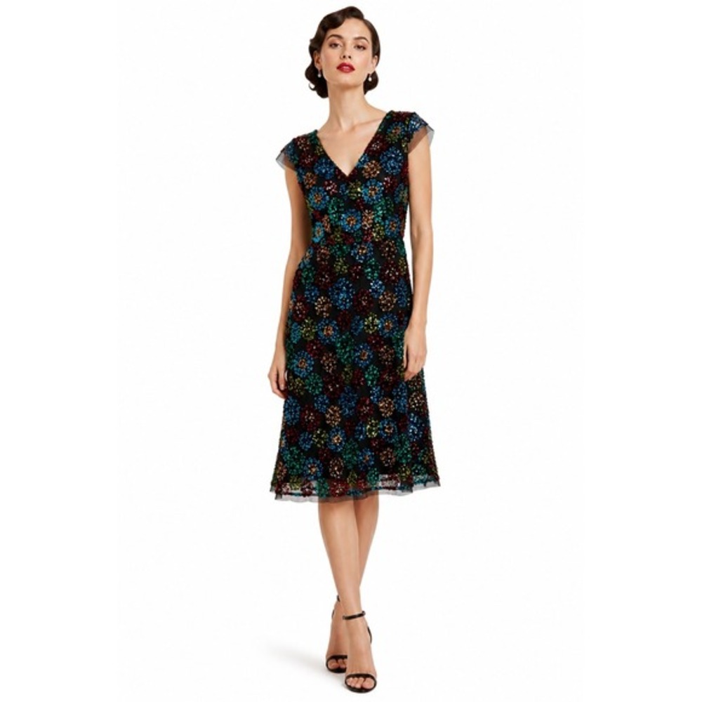 Anthropologie Eva Franco Glenna Sequined Midi Dress Black 4‎